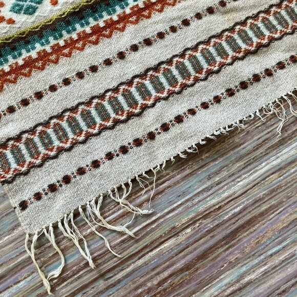 Woven Wool Small Tapestry Rug Wall Hanging Vintage Southwestern Beige Stripe - Picture 2 of 7